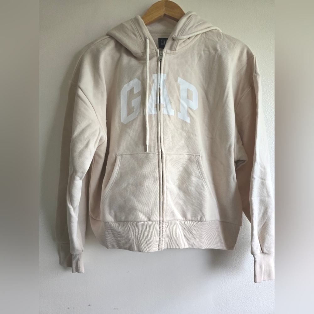 NWT! Gap, Logo Zippered Sweatshirt, Oyster, Size Medium - Picture 5 of 11